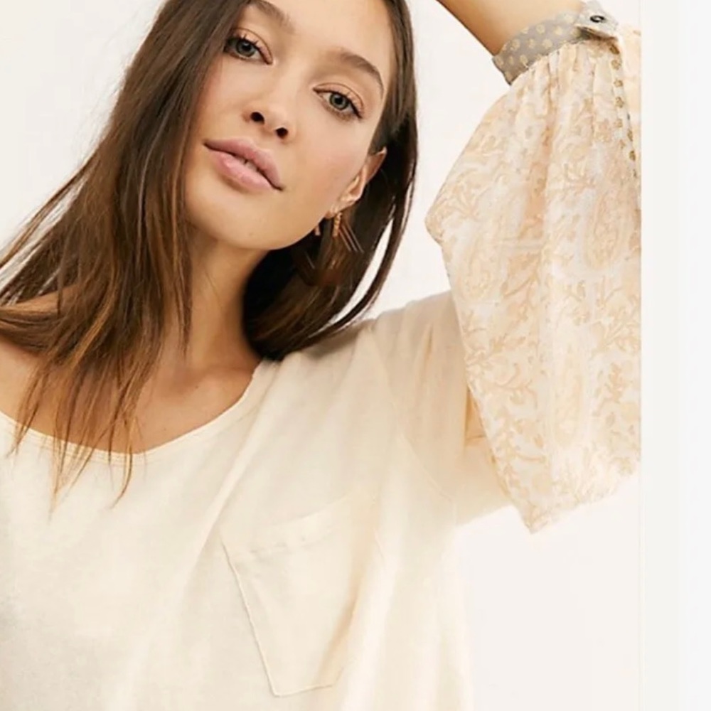 FREE PEOPLE Jade Long Sleeve Contrast Print Pattern Top. Size S. - Picture 4 of 15